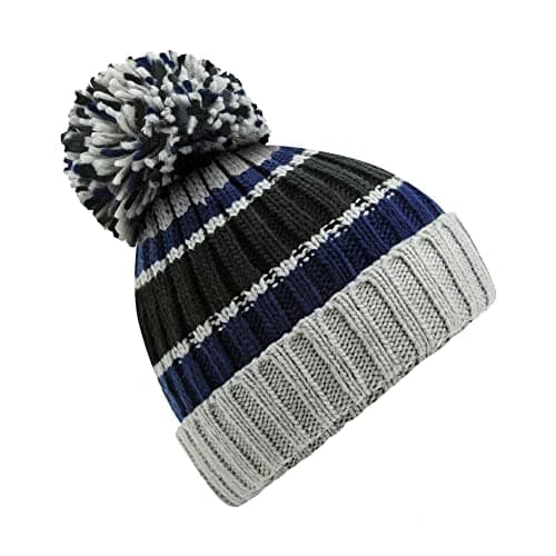 Image of Beechfield - Stylish Cuffed Design - Hygge Striped Beanie - Blue Steel