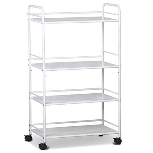 Image of Yaheetech Storage Trolley 4-Tier Kitchen Storage Utility Cart on Wheels Multi-Functional Shelving Organizer for Kitchen,Bathroom,Laundry Room,Office,Narrow Places,Salon,Garage,White
