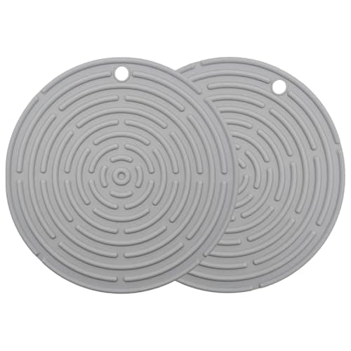 Image of Argon Tableware Silicone Trivet 18cm - Pack of 2 Heat-Resistant Non-Slip Kitchen Worktop & Table Protector, Hot Pot Pan Saucepan Stand Mat, Dishwasher Safe, Grey