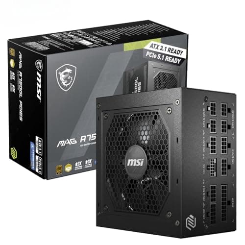 Image of MSI MAG A750GL PCIE5 Power Supply Unit, 750W, 80 Plus Gold, Fully Modular, ATX 3.0, PCIe 5.0 GPU Support, 120mm FDB Fan, Full-Bridge LLC, Flat Black Cables - 7 Year Warranty