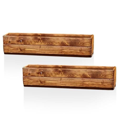 Image of Hortico Set of 2 Wooden Garden Planters | Window Box | Decking Planters | Rectangular Plant Pots Outdoor | Fully Assembled H15 L76 W23 cm, 24.5L, Made in the UK