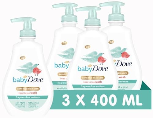 Image of Baby Dove Fragrance-Free Head to Toe Wash - Gentle & Soothing Hair and Body Wash for Babies, Nourishing & Moisturising for Sensitive Skin, Tear-Free Formula, Ideal for Newborns - 400ml, Pack of 3