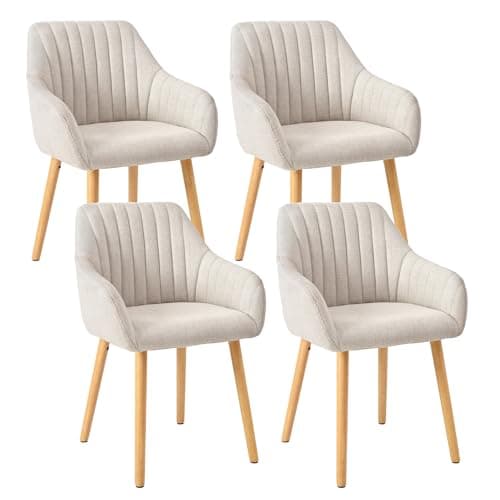 Image of Goeurvant Dining Chairs Set of 4, Modern Kitchen Chairs with Backrest & Wooden Legs, Upholstered Armchairs for Living Room, Dining Room, Lounge, Polyester Fabric, Beige