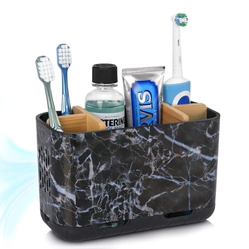 Image of PARKMANI Electric Toothbrush Holders for Bathrooms, Toothbrush and Toothpaste Holder, Detachable Bathroom Toothbrush Caddy With Drainage for Family, Kids (Marble Black, Large)