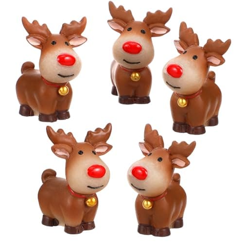 Image of HEMOTON 5pcs Christmas Reindeer Figures,Reindeer Art Animal Ornament,Christmas Ornaments,Miniature Fairy Garden Figures,Deer Elk Decoration for Decorations Party Favors Supplies