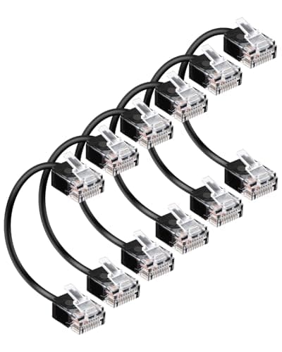 Image of RIIEYOCA Thin Cat6A Ethernet Patch Cable 25CM,28AWG Ultra-Short High-Speed Internet Network Cable with RJ45 Connectors 1000Mbps for Routers,Patch Panels, Switches (Black 6-Pack)