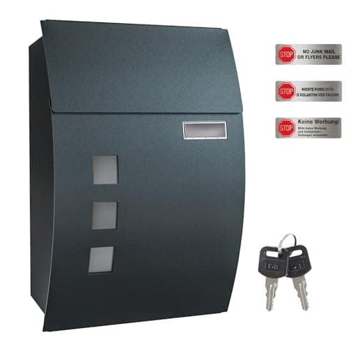 Image of SONGMICS - Wall Mounted Post Box with Viewing Windows, Name Slot, 2 Keys - Easy to Install - Charcoal Grey - GMB030G02