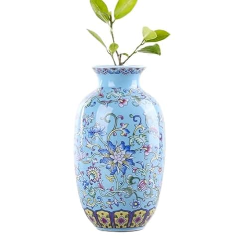 Image of 5.5 Inch Small Ceramic Vase for Flower, Handmade Elegant Tall Wax Gourd Vase, Vintage Chinese Painting Porcelain Decorative Vases for Office Home Decor Blue