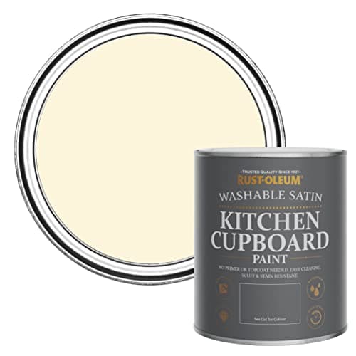 Image of Rust-Oleum Cream Scrubbable Kitchen Cupboard Paint in Satin Finish - Clotted Cream 750ml