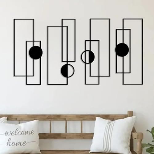 Image of DUOOLN 4 Pcs Abstract Metal Wall Art, Black Modern Geometric Decor Hanging, Minimalist Single Line Art Wall Décor Sculptures, Living Room Bedroom Bathroom Office Farmhouse Decoration