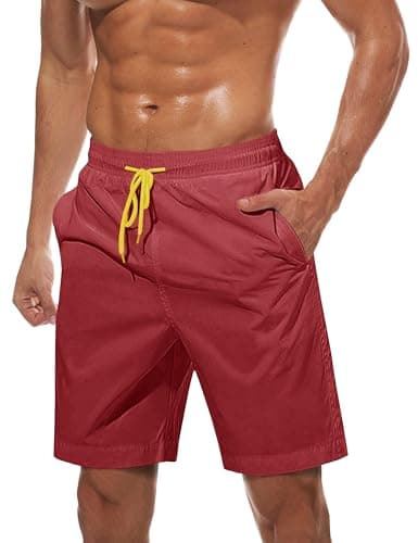 Image of TACVASEN Swimming Shorts Men Summer Beach Shorts Quick Dry Surf Shorts Waterproof Swim Trunks with Pockets Surfing Shorts Red