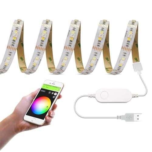Image of GIDEALED Smart WiFi USB RGBWW LED Strip Light 3m Kit,Work with Alexa/Google Home,APP/Voice Control 5V RGBCCT RGB Warm White Cold White Lightstrip Plus Color Changing,Music Sync for Ambience Lighting