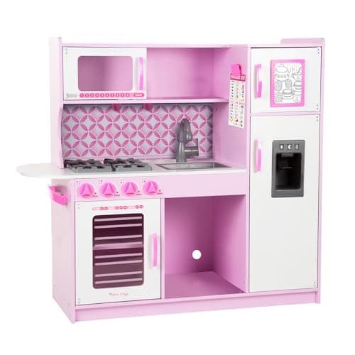 Image of Melissa & Doug Wooden Chef’s Pretend Play Toy Kitchen with “Ice” Cube Dispenser – Cupcake Pink/White