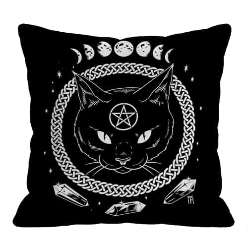 Image of LASLEN Tarot Card Black Cat Cushion Covers 45 x 45 cm Decorative Throw Pillow Covers Square Throw Pillow Case 18 x 18 Inch Pillowcases for Sofa Couch Bed Decor