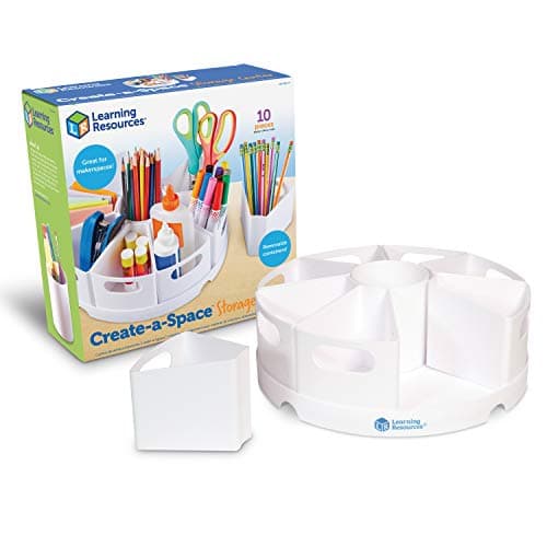 Image of Learning Resources Create-a-Space Storage Centre (White), Stationery Storage Organiser, Ideal for Classroom & Home, Wipe Clean Plastic, 10 Piece Set
