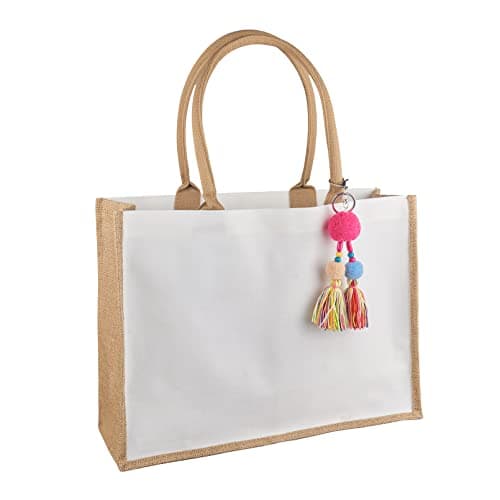 Image of FITDON Jute Canvas Tote Bag Women, Large Jute Bag Beach Bag Foldable Waterproof Shopping Bags Handbag for Picnic Travel Shopping Beach and Everyday