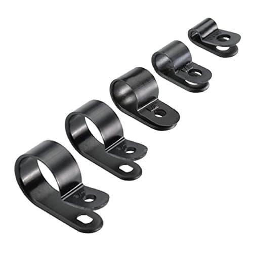 Image of 10 x Black Nylon Plastic P Clips - Fasteners for Conduit, Cable, Tubing & Sleeving [ 19mm ]