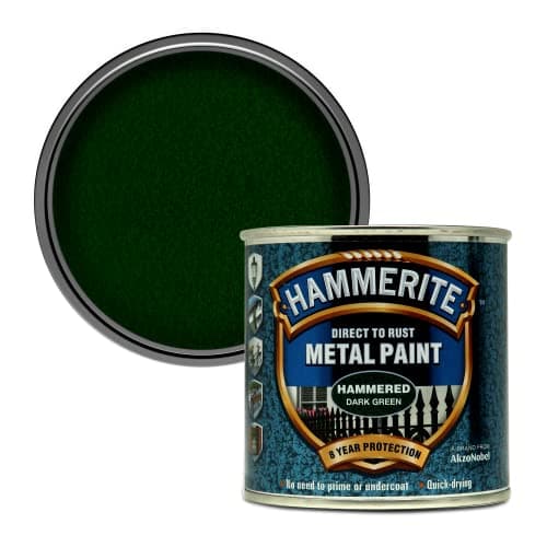 Image of Hammerite 5084831 Direct to Rust Metal Paint - Hammered Dark Green Finish 250ML