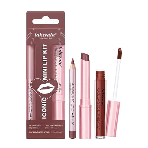 Image of 3PCS Matte Liquid Lipstick Lip Balm & Lip Liner Lip Kit, Hydrating Tinted Pink Lip Balm, Collagen Lip Gloss For Dry Lips, Waterproof Make Up Set (# 03 Reddish Brown)