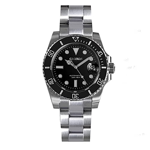 Image of Cronos Upgraded V 2 Sub-Diver Luxury Men's Watches Stainless Steel Bracelet Ceramic Rotating Bezel 200 Meters Water Diving Resistant Wristwatch, black, classic