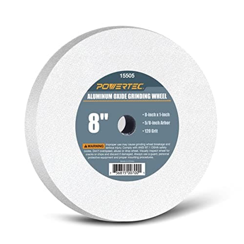 Image of POWERTEC 15505 Bench and Pedestal Grinding Wheels, 8 Inch x 1 Inch, 5/8 Arbor, 120 Grit White Aluminum Oxide Bench Grinder Wheel for Grinding and Sharpening Cutting Tools, 1PK