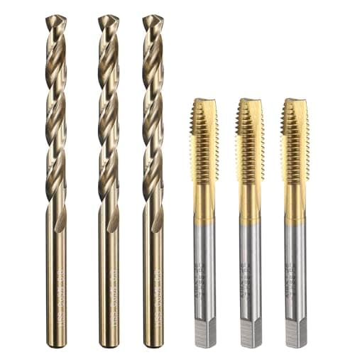Image of sourcing map Tap and Drill Bit Set, 3pcs M8 x 1.25 Metric Spiral Point Thread Screw Taps & 3pcs 6.8mm Twist Drill Bits, Titanium Coated/Roasted Yellow HSS-6542/M35 HSS-CO Tapping Threading Tool