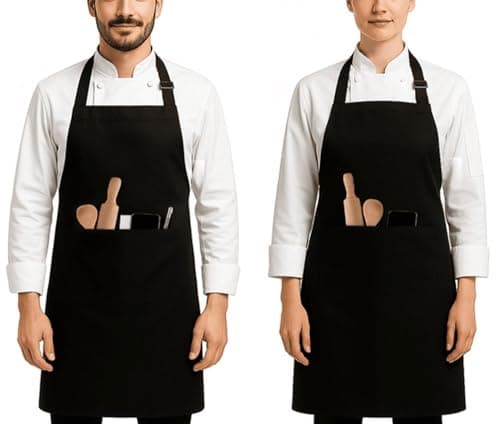 Image of MFAZ Morefaz Ltd 2 or 1 Pack Black Cotton Kitchen Apron with Pocket – Adjustable Chef Apron for Men & Women, Durable 240 GSM Cooking Apron for Kitchen, BBQ, Restaurant (2)