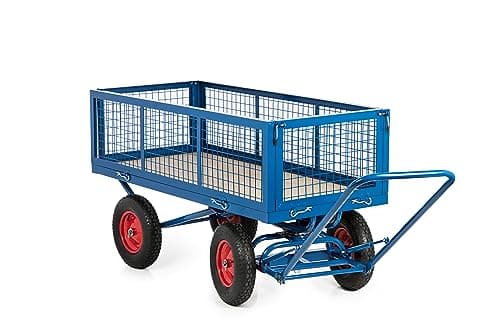 Image of Turntable Trolley, Heavy Duty Site Platform Hand Truck Cart with Pneumatic Tires (Mesh Sides)