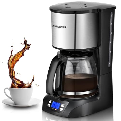 Image of Aigostar Programmable Drip Coffee Maker with 24-Hour Timer, 1.5L/12-Cup, Fast Brewing, 40-Min Keep Warm, Anti-Drip & BPA-Free, Wake to Fresh Coffee Daily - Benno