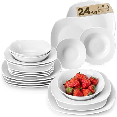 Image of MALACASA, Series Elisa, 24-Piece Dinner Sets Ivory White Porcelain Dinnerware Set with 6-Piece Cereal Bowls/Dinner Plates/Dessert Plates/Deep Soup Plates, Service for 6