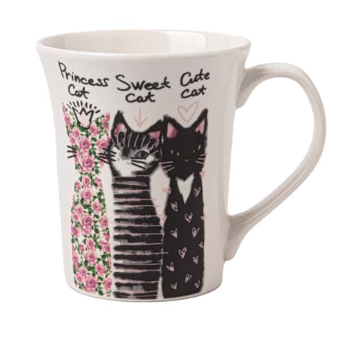 Image of Modern Cat Bone China Mug 350ml Assorted Designs Lightweight Ceramic Tea & Coffee Cup, Gift Mug for Cat Lovers (Princess Cat)