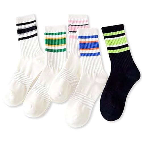 Image of Benefeet Sox Womens Crazy Funny Socks Fun Cute Colorful Crew Socks Silly Fun Animal Funky Checkered Pattern Crew Socks, 5 Pack-white Black Striped, One size
