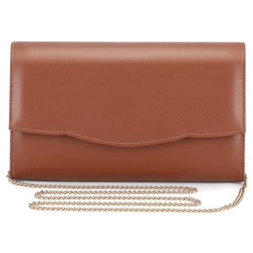 Image of ACILICI Women's PU Leather Evening Clutch Bag with Detachable Chain Strap – Soft Ladies Shoulder Crossbody Purse for Wedding Cocktail Party, Bridal Prom Dating, Brown Handbag