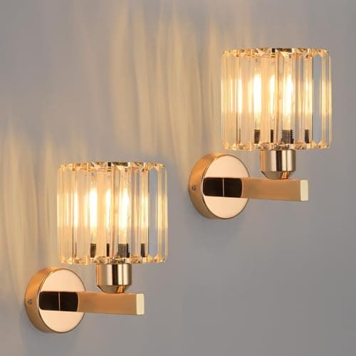 Image of ANWIO Wall Lights,Bedroom Wall Lights,Gold Wall Light for Living Room,E27 Wall Light Shade Ceiling,Morden Crystal Wall Ceiling Light,Indoor Crystal Wall lamp(2 PCS,E27 Base,NO Bulbs)