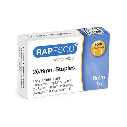 Image of Rapesco S11661Z3 Type 26/6 mm (No.56) Galvanised Staples, Pack of 1000