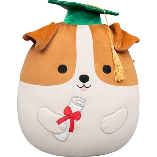 Image of Squishmallows Original 12-Inch Brenden the Jack Russell Terrier in Graduation Cap - Offical Jazwares Plush (Medium-Sized)
