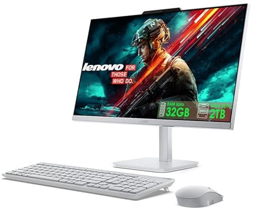 Image of Lenovo All in One Desktop with Intel Ultra-Fast 4-Core CPU| 24 inch Full HD Display| 32GB RAM, 1TB PCIe SSD| Wi-Fi 6| Bluetooth| USB, Ethernet Port| Windows 11 | HDMI Out| Wireless Keyboard & Mouse
