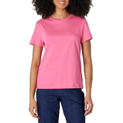 Image of Amazon Essentials Women's Regular Fit 100% Cotton Crewneck Short Sleeve T-Shirt, Hot Pink, Large