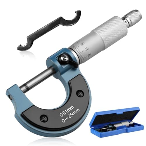 Image of GEU Outside Micrometer 0-25mm (0.01mm Graduation), High Precision Metric Machinist Tool with Carbide Tipped Anvil, Satin Chrome Finish & Calibration Wrench for Mechanics DIY