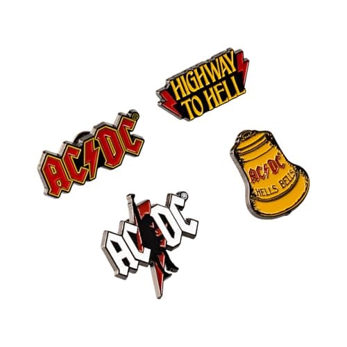 Image of Grupo Erik Set of 4 Enamel Pins - AC/DC Merchandise Official | Cute Pin Badges, Bag Pins | ACDC Gifts under 15 Pounds, Music Gifts for Men