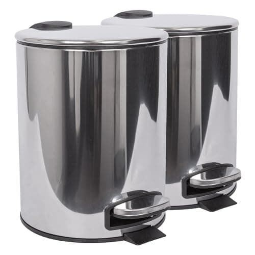 Image of Harbour Housewares 5L Bathroom Bins - Chrome - Pack of 2 - Round Stainless Steel Pedal Bin Slim Kitchen Rubbish Trash Can Garbage Dustbin with Lid and Inner Liner Bucket