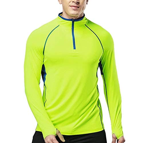 Image of Muscle Alive Men's Quarter Zip Running Active T Shirts Workout Long Sleeve Jersey with Thumb Holes Polyester and Spandex Yellow XL