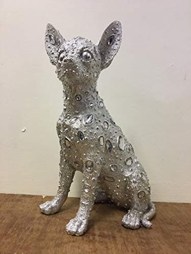 Image of Large Chihuahua Ornament Leonardo Silver Art Diamante Bling Jewelled Sitting Dog Figurine