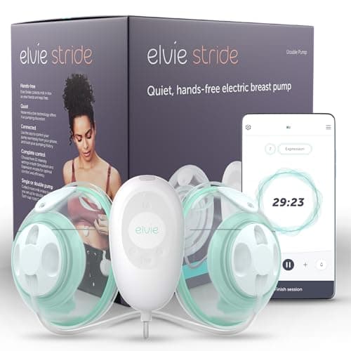 Image of Elvie Stride 2 Double with Lanyard- Breast Pump, Electric Breastfeeding Pump, Hands-Free & Portable & Wearable, Newborn Essentials & 150 ml Capacity per Cup
