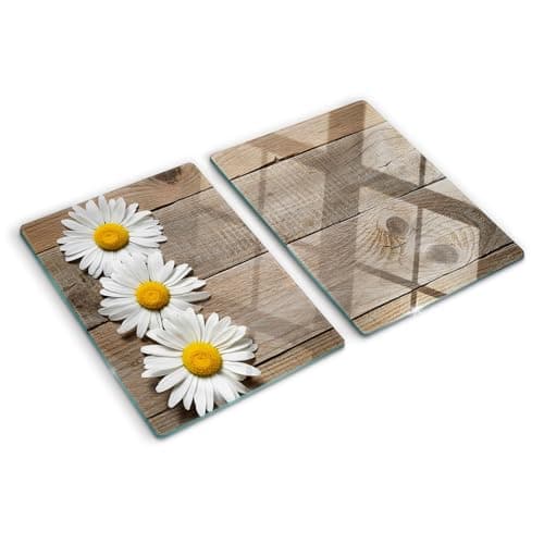 Image of Tempered Glass Chopping Board 2x40x52 cm Rectangular Glass Easy to Clean Food Contact Bacteria-Resistant Printed Smooth Surface Stain and Heat Resistance Grip Feet Polished Edges - Daisy Wood