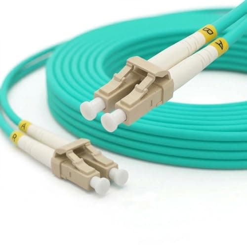 Image of Hamadap OM3 Multimode Fiber Patch Cable, LC to LC 10Gb Duplex Fiber Optic Cable, 50/125um/3.0mm, Aqua, LSZH, 15m/49ft