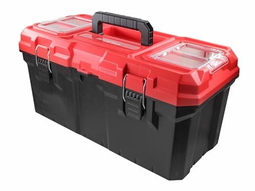 Image of Faithfull Plastic Toolbox 552mm (22in) – Durable Polypropylene Tool Box with Removable Tote Tray, Dual-Lid Organisers & Steel Latches – Dustproof & Water-Resistant Storage Case for Tools & Accessories