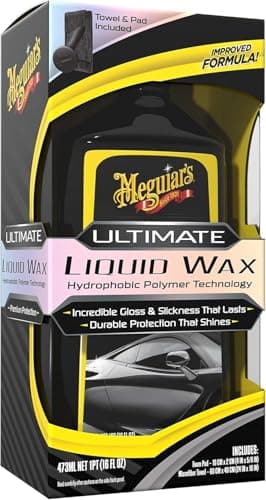 Image of Meguiar's Ultimate Liquid Wax 473ml, Improved Liquid Car Wax Formula for Durable Protection that Shines, Premium Towel and Applicator Pad Car Accessories Included - G210516EU