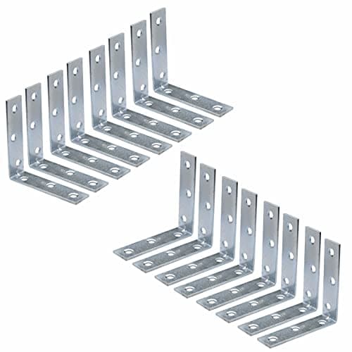 Image of SUL Bright Zinc Plated Corner Braces Brackets Plates, Joint Right Angle Bracket 90 Degree Corner Fastener for Wood Furniture Bedframe Cabinet Drawer Chair - 100mm (4 inch) (16pk)