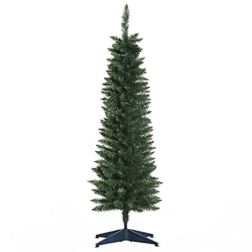 Image of HOMCOM 5ft Unlit Artificial Christmas Tree, Pencil Slim Xmas Tree with Solid Stand and Realistic Branches, Green